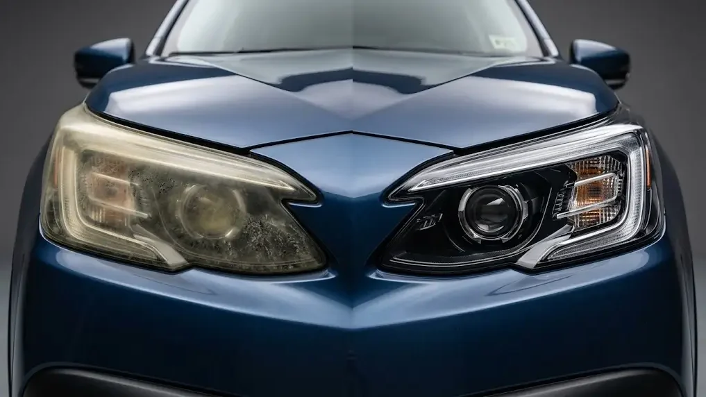 Cloudy headlight before and after Headlight Restoration Monmouth County NJ