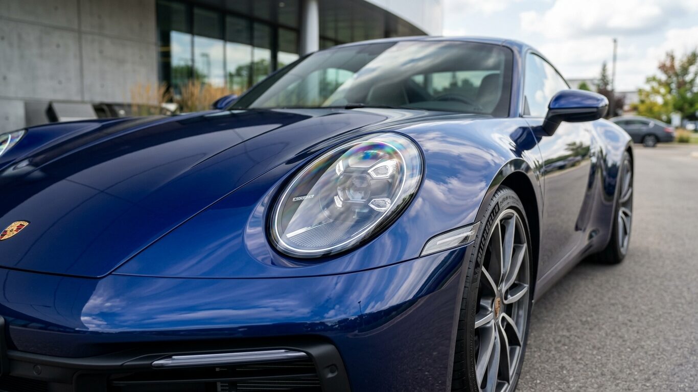 Professional headlight restoration with UV protection helping maintain clear headlights under sunlight.