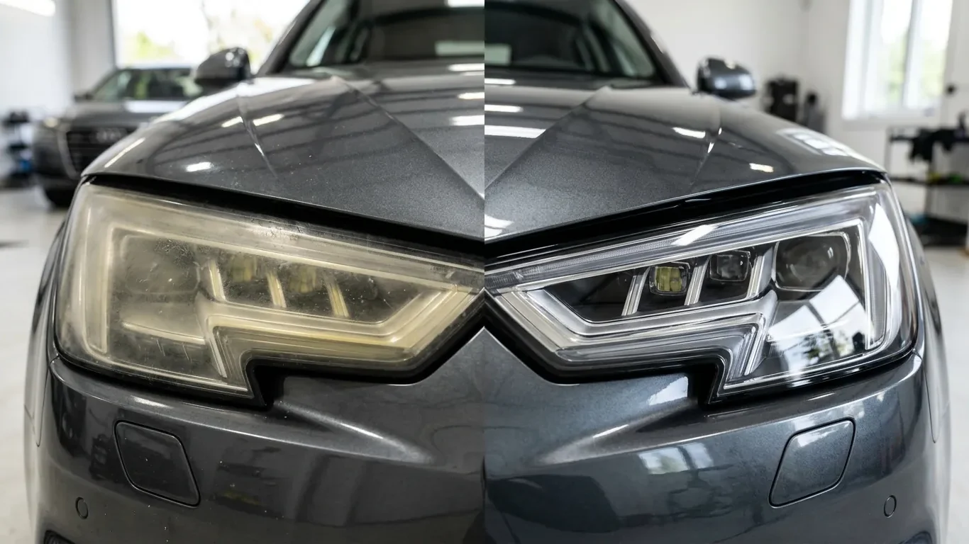 Headlight restoration cost for restoring yellow, hazy, and oxidized headlights to a clear finish.